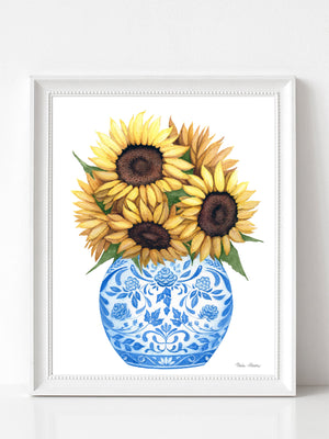 Ginger Jar Sunflowers Watercolor Fine Art Print