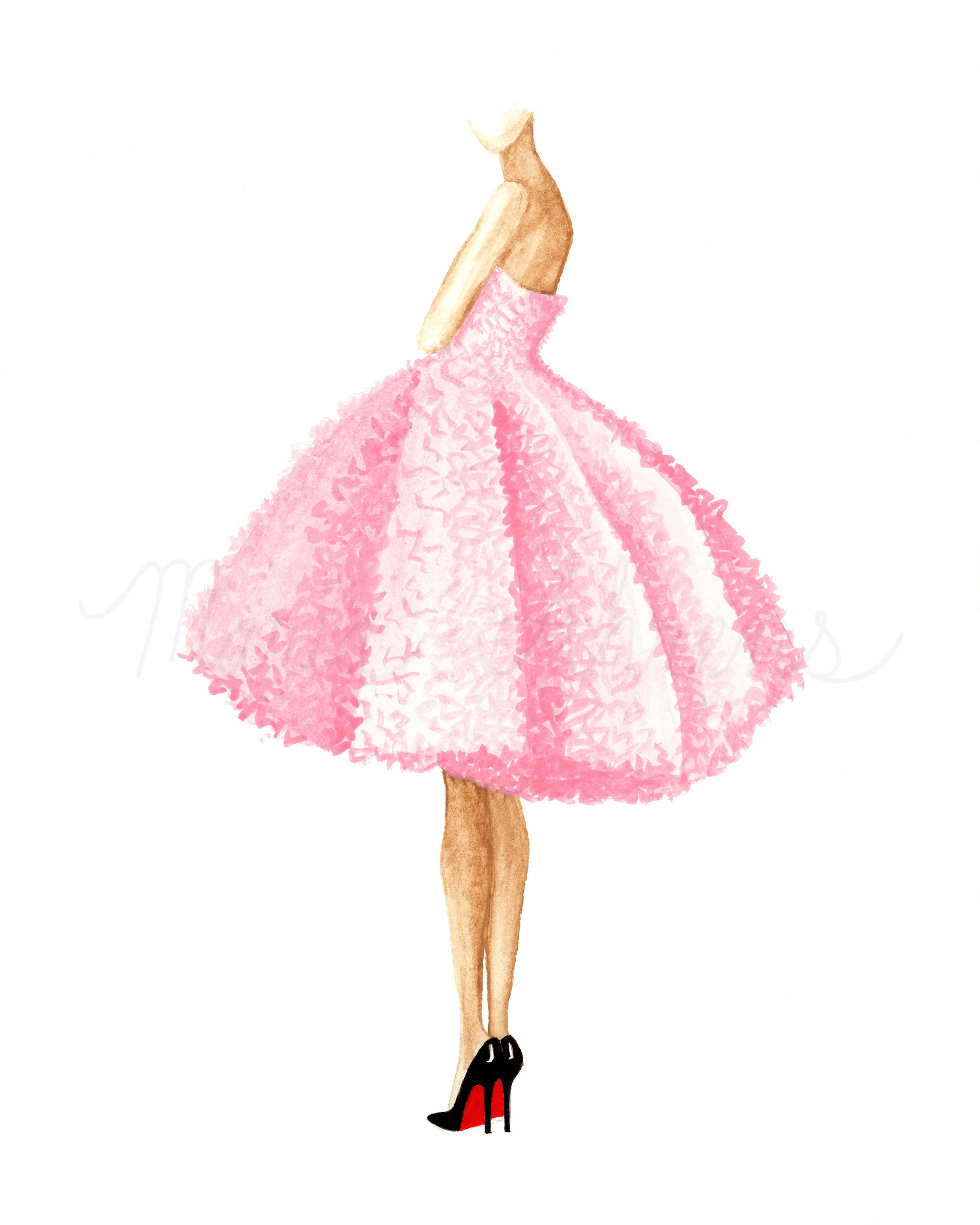 Pink Dress Fashion Illustration Watercolor Art Print Maria Ahrens Pink Dress Fashion Illustration Watercolor Art Print Maria Ahrens