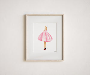 Pink Dress Fashion Illustration Watercolor Art Print