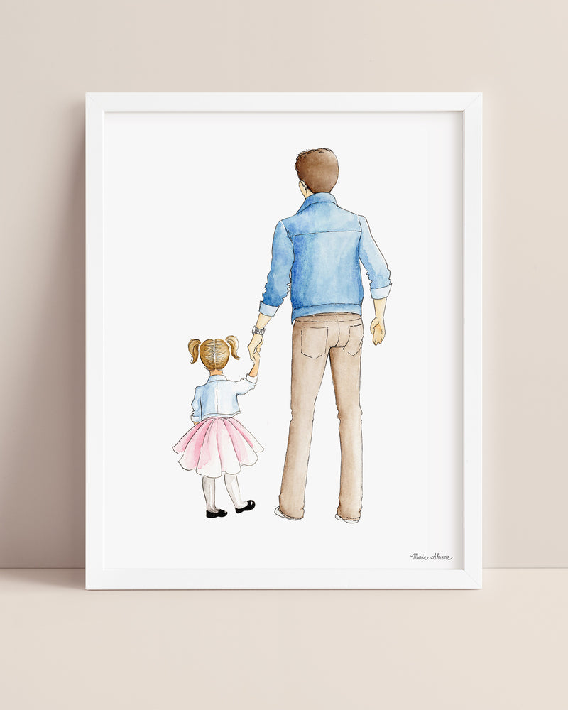 Customizable Father Daughter Watercolor Art Print