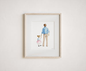 Father Daughter Art Print with customizable hair and skin tones