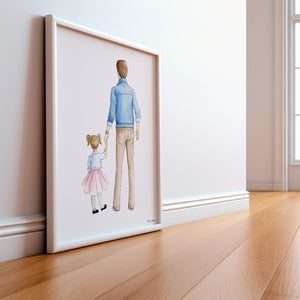Father Daughter Art Print with customizable hair and skin tones