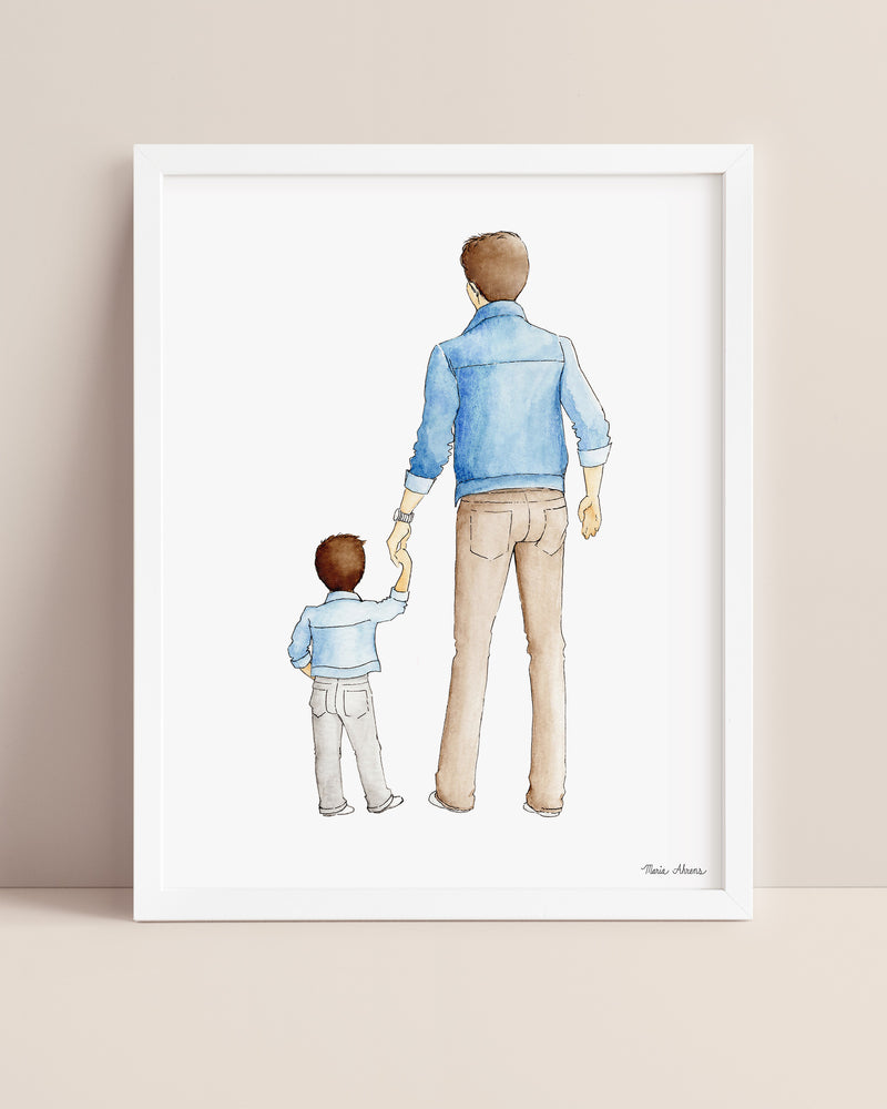 Customizable Father Son Fashion Illustration Watercolor Art Print