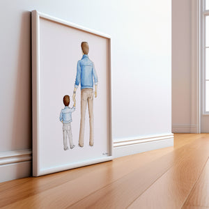 Father Son Art Print with customizable hair and skin tones