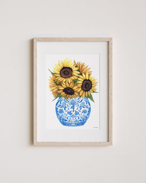 Ginger Jar Trio Watercolor Art Prints Set of Three 5"x7" Peonies, Hydrangeas and Sunflowers