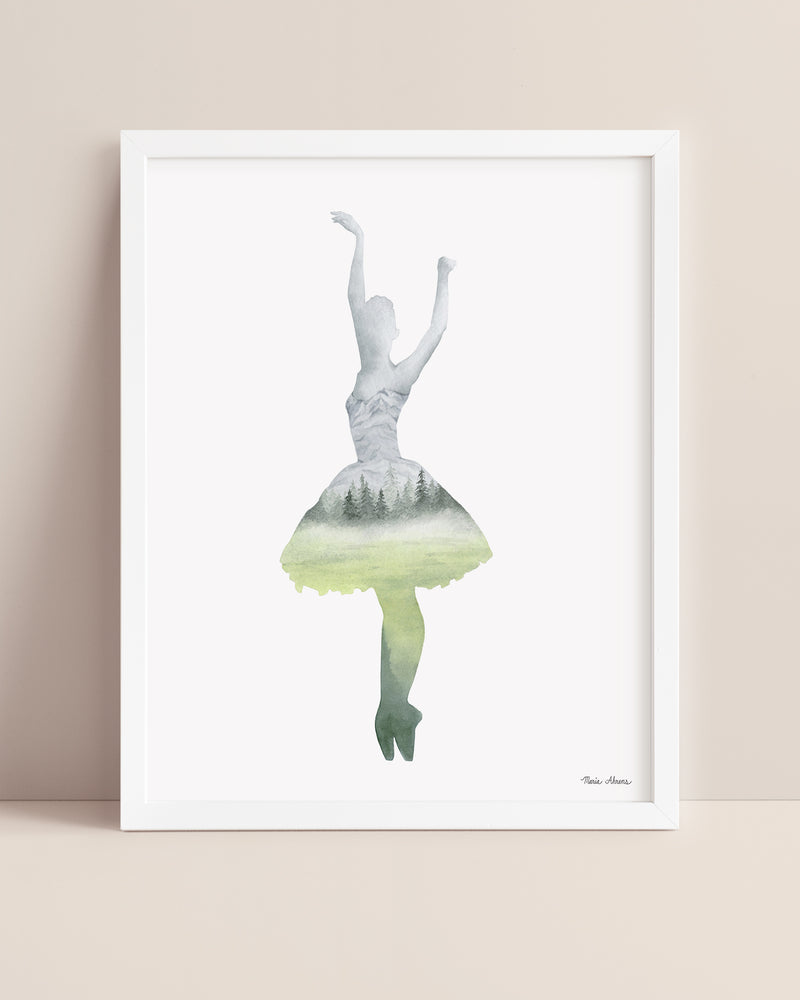 Inner Peace Forest Ballerina Watercolor Art Print