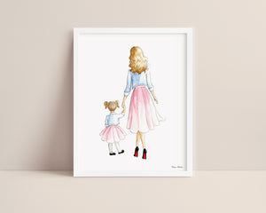 Mother Daughter Art Print with customizable hair and skin tones
