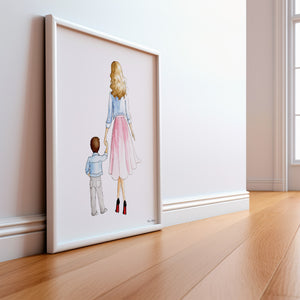 Mother Son Art Print with customizable hair and skin tones