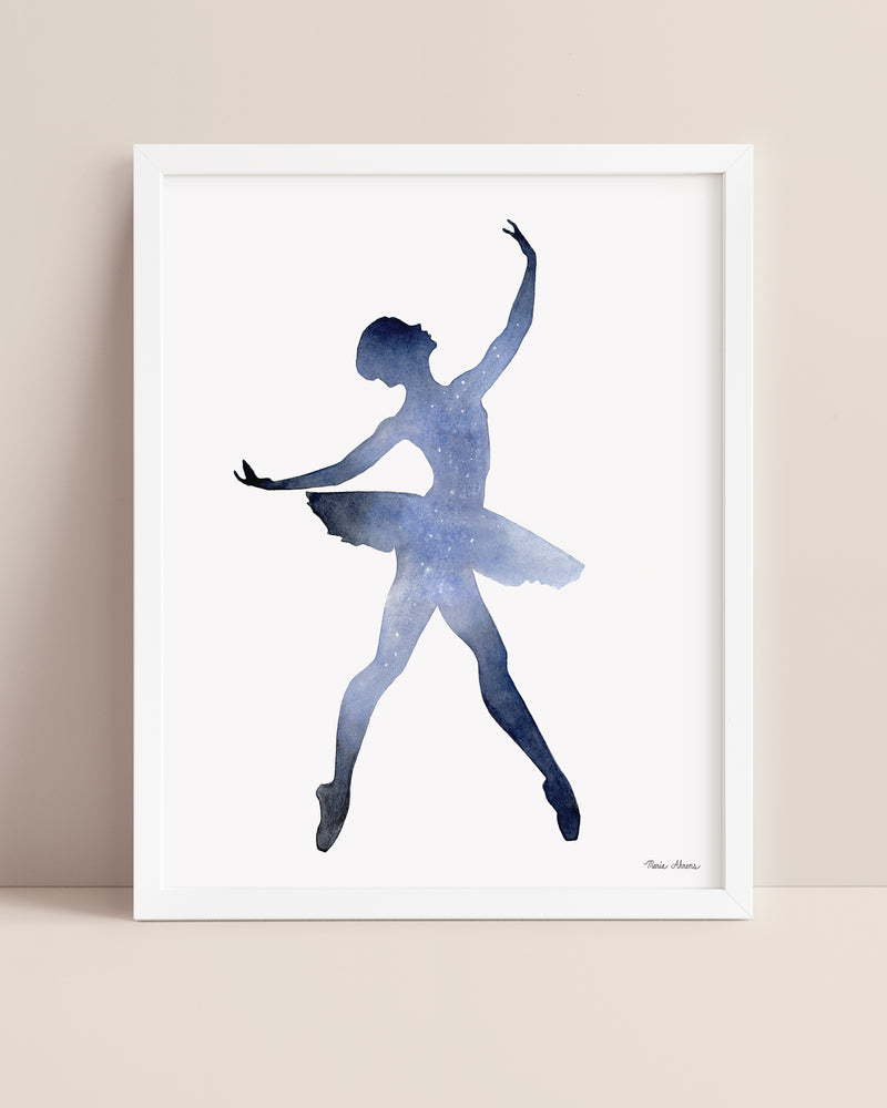 Night Sky Ballerina Watercolor Art Print