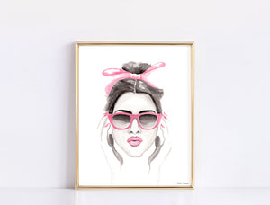 Pink Bow Fashion Illustration Watercolor Art Print