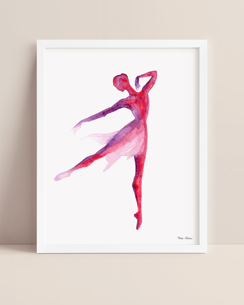 Ballerina Watercolor Art Print in Red and Purple
