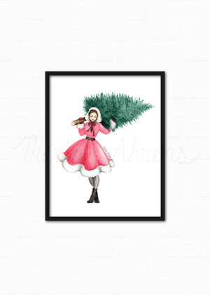 Christmas Tree Limited Edition Printable Watercolor Fashion Illustration