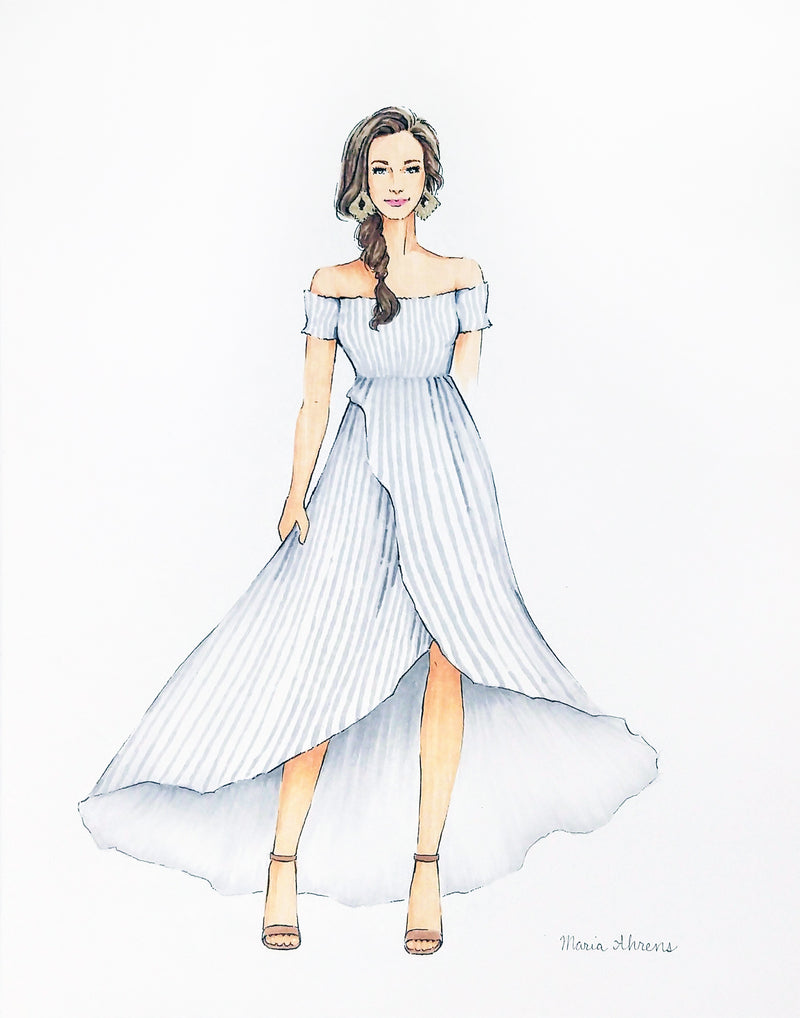 Simple Fashion Illustration Casual Wear Sketch Girl Drawing Dress