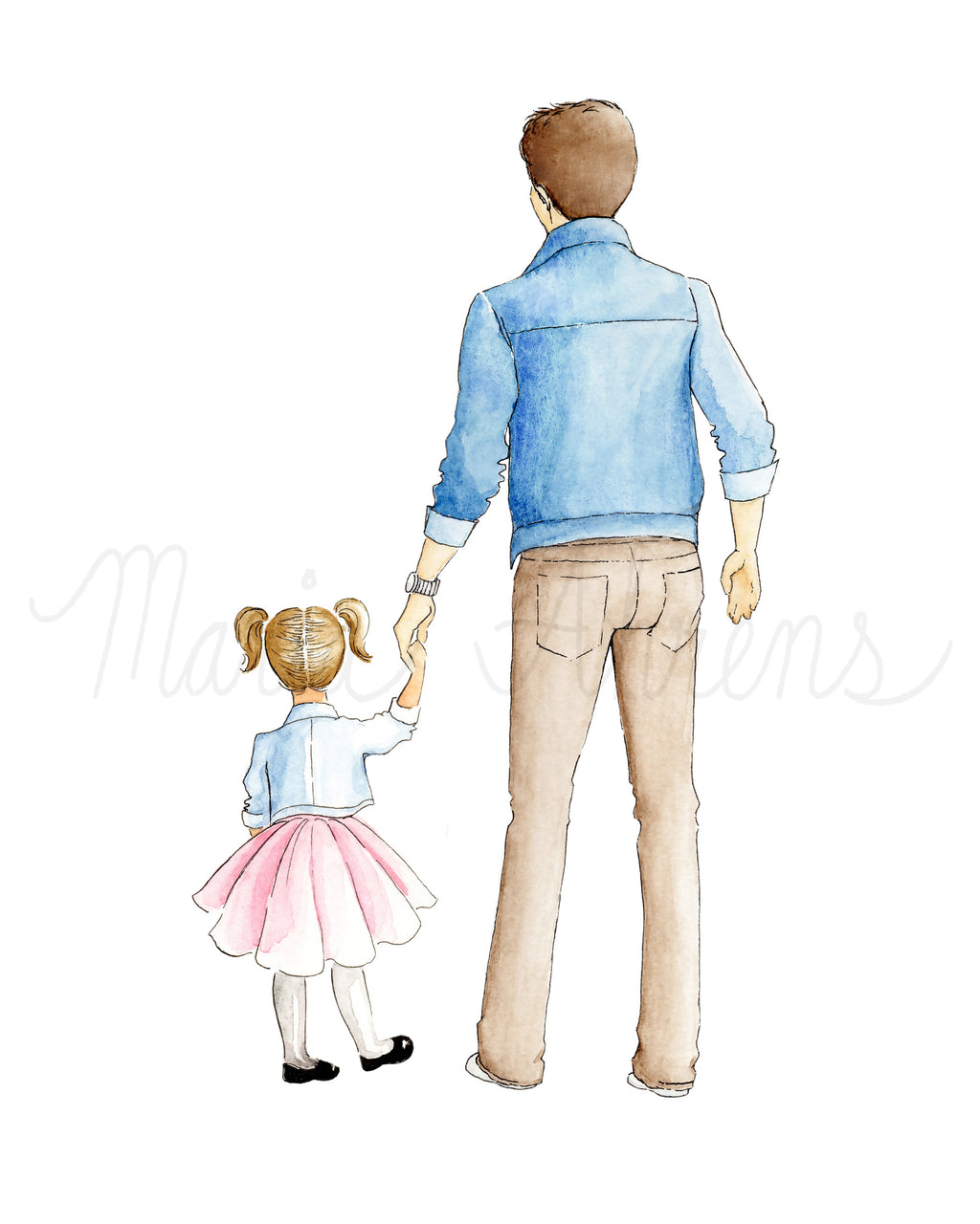 Customizable Father Daughter Fashion Illustration Art Print