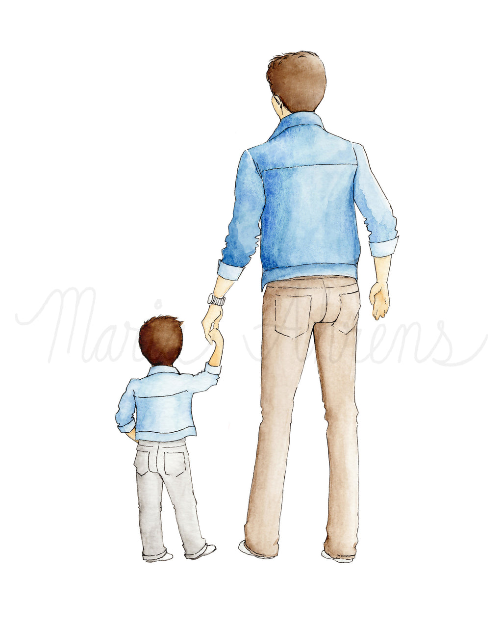 Customizable Father Son Fashion Illustration Watercolor Art Print