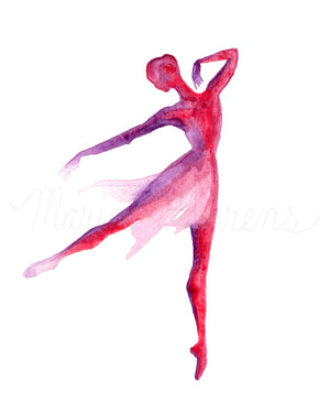 Red and Purple Ballerina Watercolor Art Print
