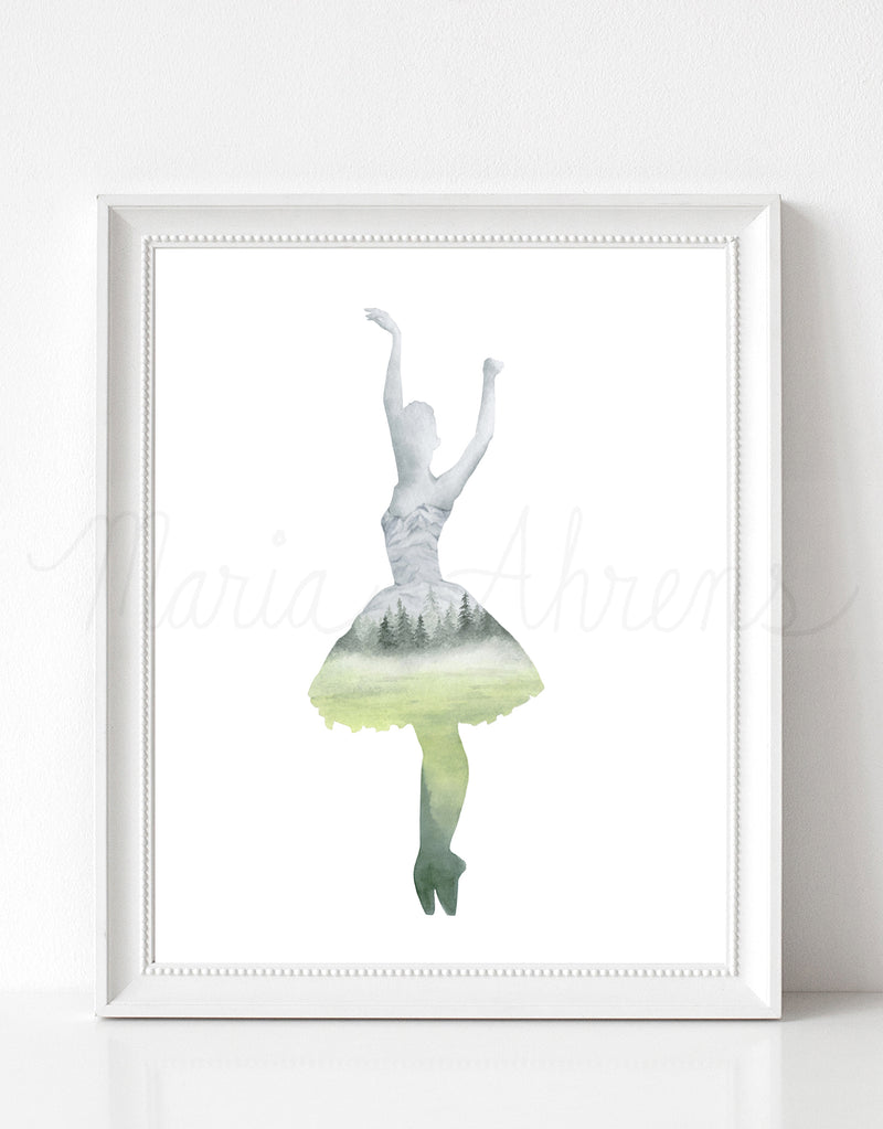 Inner Peace Forest Dancer Ballerina Watercolor Art Print