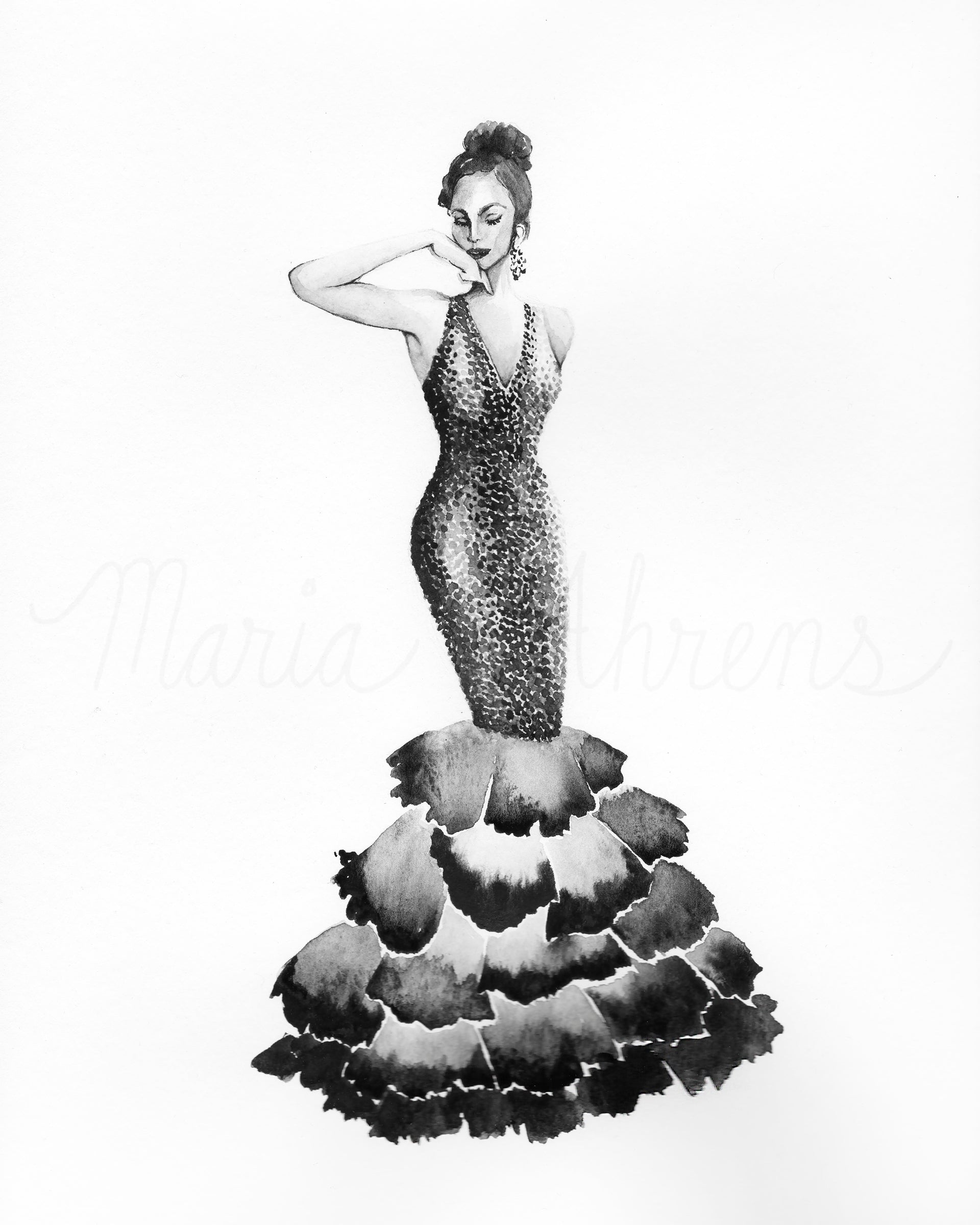 Mermaid Dress Original Watercolor Painting Fashion Illustration Mermaid Dress Original Watercolor Painting Fashion Illustration