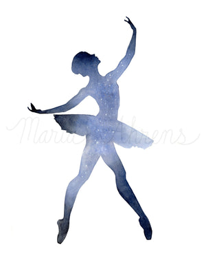 Night Sky Dancer Ballerina Watercolor Art Print