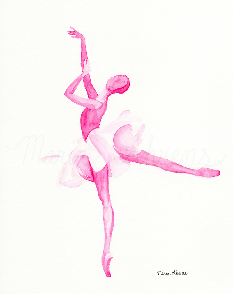 Pink Ballerina Original Watercolor Painting