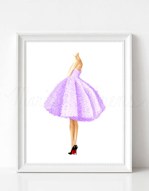 Purple Dress Fashion Illustration Watercolor Art Print