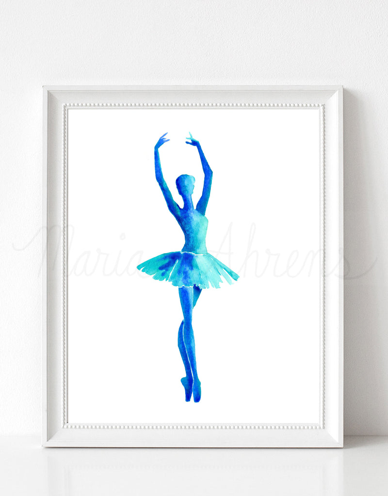 Teal Ballerina Watercolor Art Print